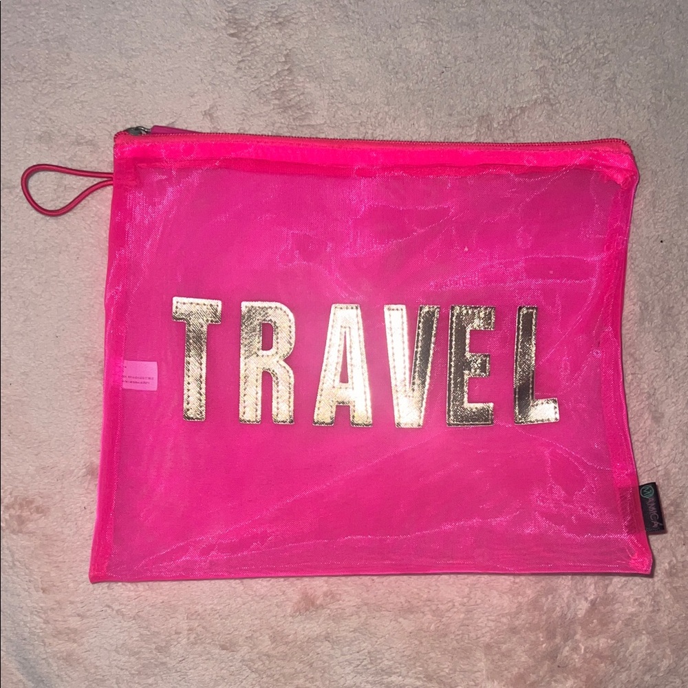 Pink Travel Pouch with Gold Lettering